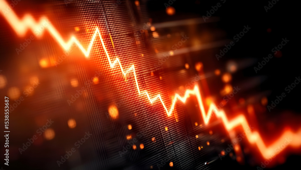 Poster dynamic graph illustrating a decline, with vibrant colors and a modern design representing financial