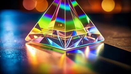 Aesthetic prism refracting vibrant rainbow colors casting reflections and bokeh lights, creating a sense of wonder and magic. - Powered by Adobe