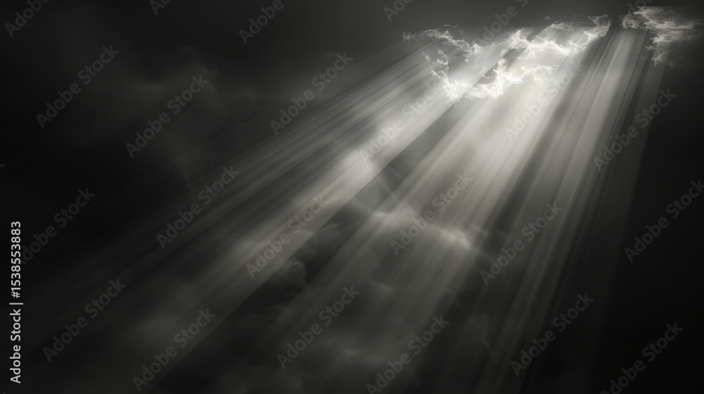 Poster abstract sunlight rays streaming down from clouds create dramatic and ethereal atmosphere, evoking s