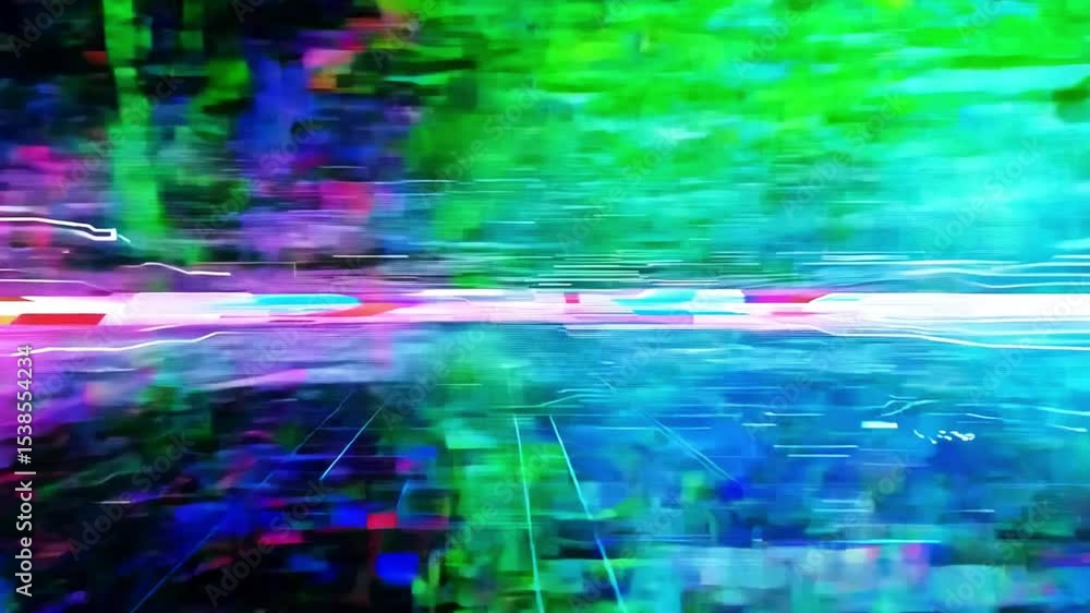 Poster abstract digital art depicting colorful light streaks and lines in a dynamic pattern, representing t