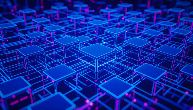 abstract technology background, blue technology background , Digital Network Grid, Cyberpunk Data Flow, 3D Wireframe Structure background, AI Data Visualization background