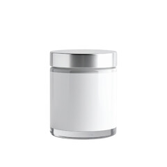 A sleek, modern jar with a silver lid, designed for beauty or storage purposes. cut out. transparent background