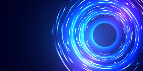 Abstract blue glowing spiral vortex on a dark background