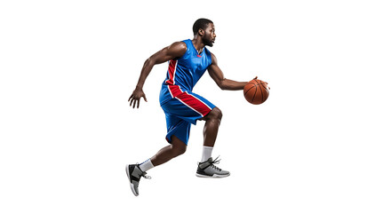 Fototapeta premium Man Dribbling Basketball in Motion on Isolated White Background