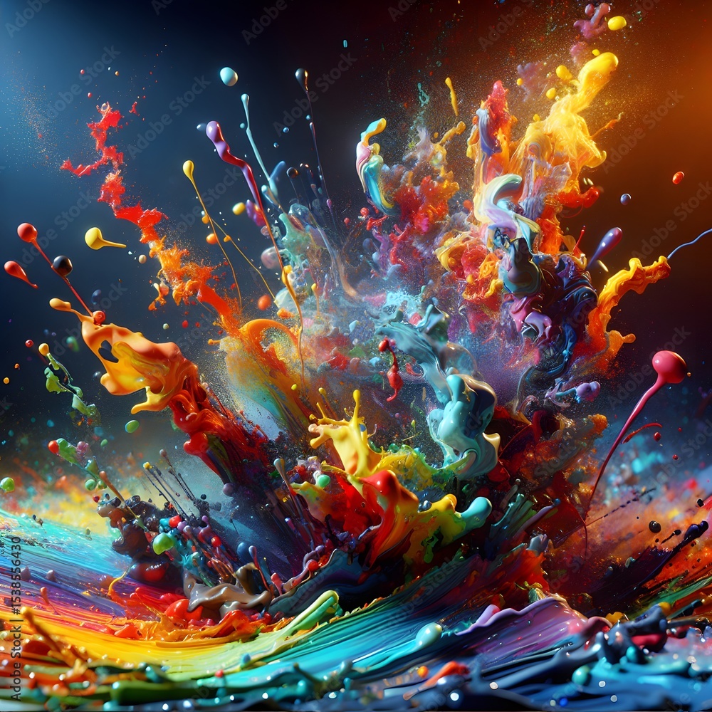Poster vibrant paint explosion a dynamic display of color and motion showcasing the beauty of fluid art and