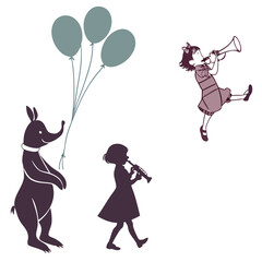 vector illustration of a girl and dog