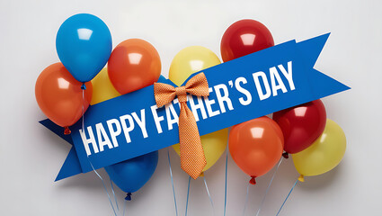 
Greeting card design for Father’s Day with blue banner bow tie and balloons