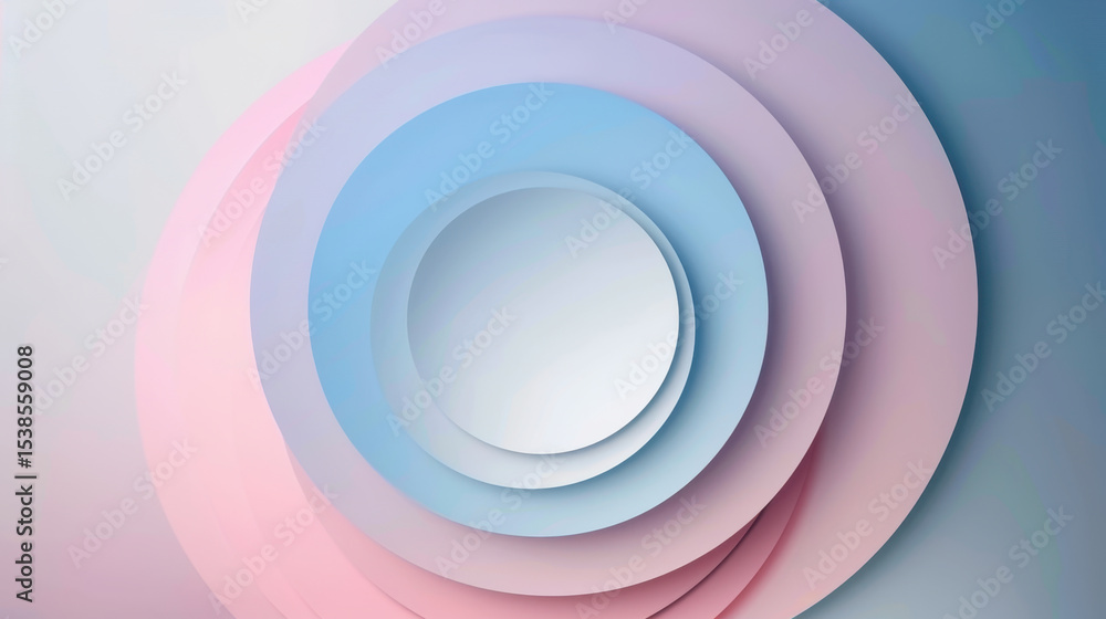 Poster soft gradient circles in overlapping layers create serene and calming visual effect, blending pastel