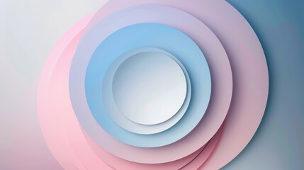 Soft gradient circles in overlapping layers create serene and calming visual effect, blending pastel tones of pink and blue harmoniously