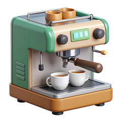 A vintage-style espresso machine with two cups of coffee ready for serving. cut out. transparent background