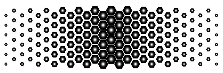 Abstract black and white geometric background pattern. Hexagon pattern with gradation. Halftone hexagon retro simple pattern. 3D Honeycomb