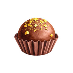Chocolate truffle topped with crushed nuts in a paper cup. cut out. transparent background