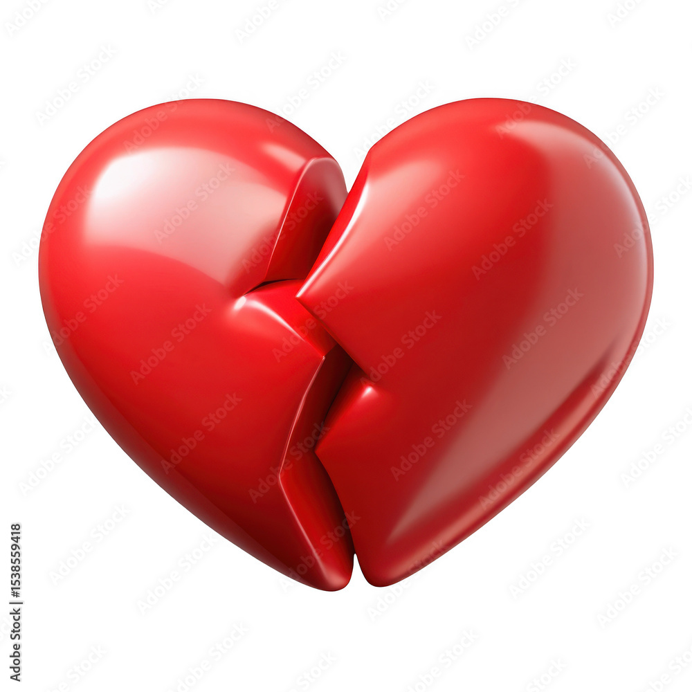 Poster 3d realistic broken heart render isolated on transparent background