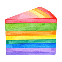 A vibrant slice of rainbow cake with multiple colorful layers. cut out. transparent background
