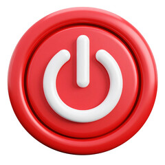 Power button icon featuring a red circular shape with a white power symbol in the center. cut out. transparent background