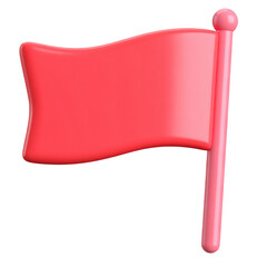 A vibrant red flag with a smooth texture and a rounded pole. cut out. transparent background