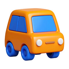 A colorful toy car with a blocky design, featuring orange and blue accents. cut out. transparent background