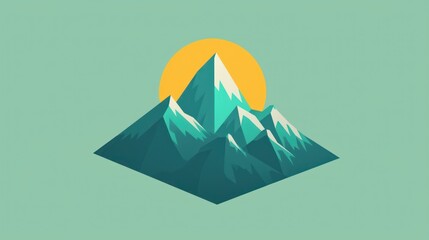 Abstract isometric mountain sunrise