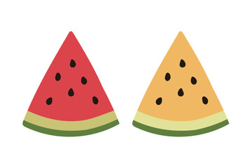 赤と黄色の三角カットスイカのイラスト