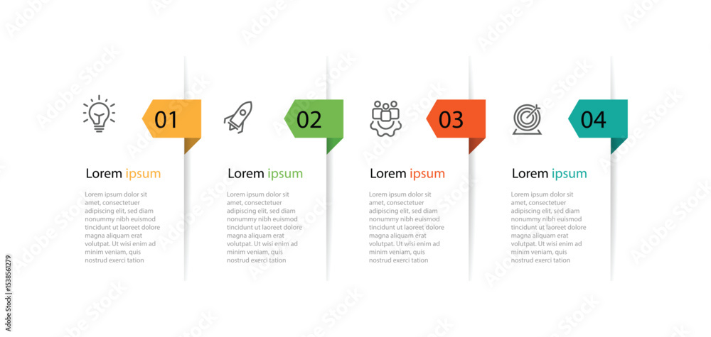 Poster Business infographic template vector element. 4 step information graphic with icons and paper style 