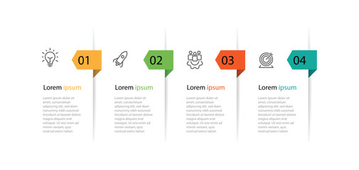 Business infographic template vector element. 4 step information graphic with icons and paper style 