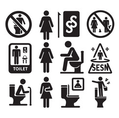 set toilet sign symbol icon  bathroom outline sig Restrooms for men and women, vecto