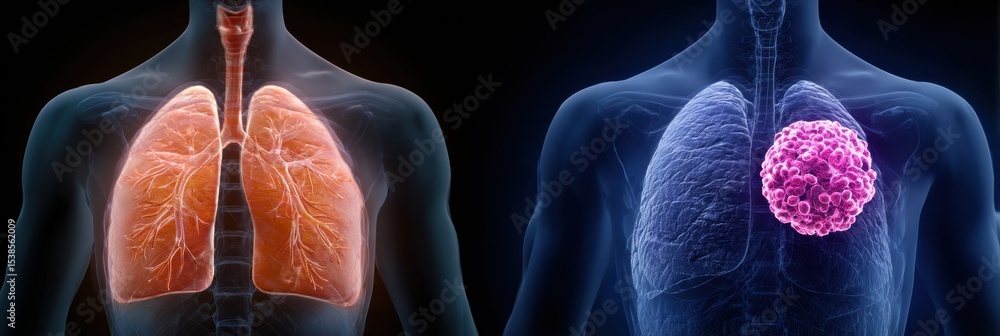 Aufkleber comparison of healthy lungs and cancerous lungs highlighting visual differences and implications for