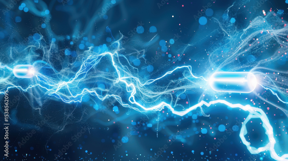 Poster dynamic energy motion lines create captivating visual of particle wave simulation vibrant blue backg