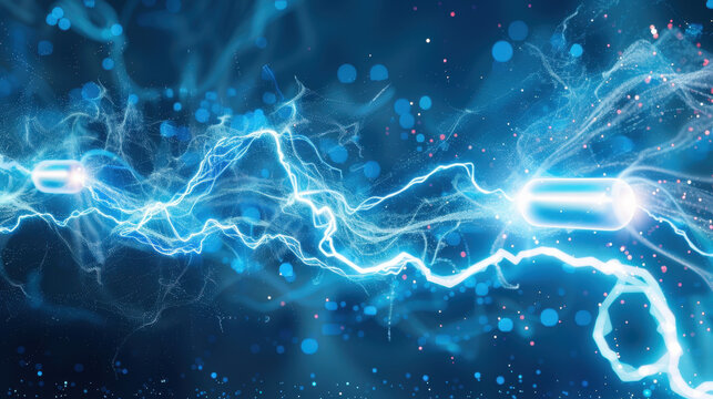 Dynamic energy motion lines create captivating visual of particle wave simulation vibrant blue background, evoking sense of movement