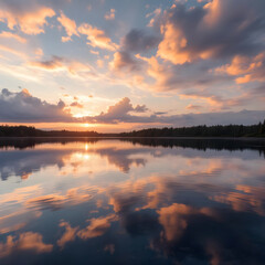 Obraz premium 황금시간_호수반영_일몰풍경