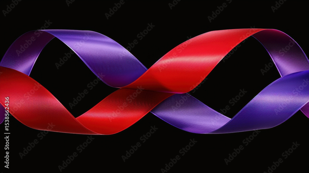 Poster smooth gradient ribbons in purple and red create flowing, dynamic visual against black background, e