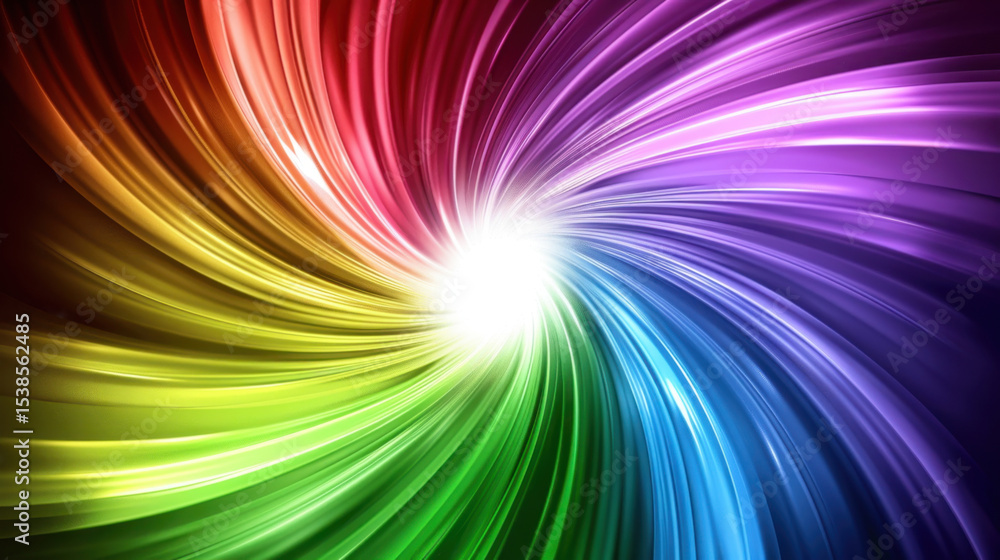 Poster radiant burst of color light particles in vibrant swirl, creating mesmerizing effect that captivates