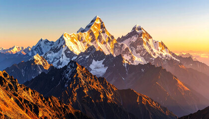 Obraz premium Majestic Peaks Ablaze: Golden Light Dancing on Mountain Majesty, Awe-Inspiring Sunrise!