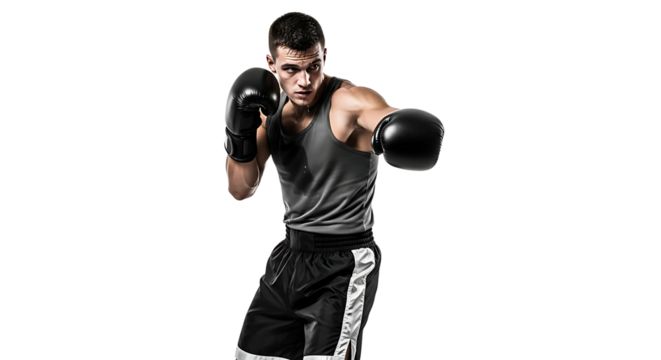 Man Boxing Training with Gloves on White Background