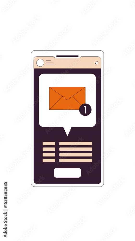 Poster unread message notification on messaging application 2d cartoon vertical animation. communication ap