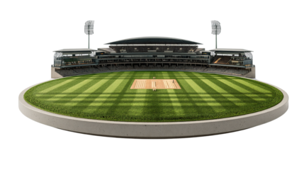 Detailed 3D Rendering of a Cricket Stadium on a Black Background Setting