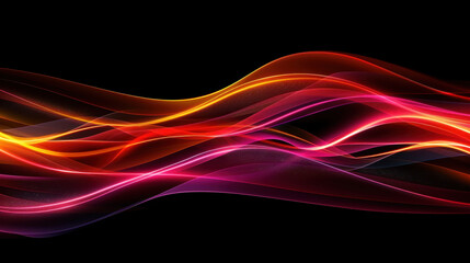 Colorful glowing waves in vibrant red, yellow, and pink hues create mesmerizing flow of energy, evoking sense of movement and dynamism