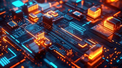Fototapeta premium Abstract representation of a circuit board with glowing neon pathways
