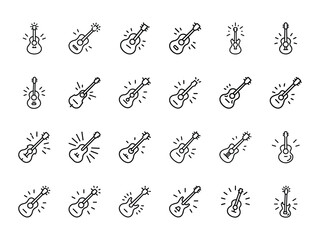 Glowing silhouette of a guitar on white background representing music, live performance, artistic expression, musical instrument, and rock culture concepts