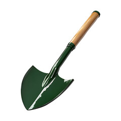 Realistic Green-Blade Gardening Shovel with Wooden Handle Isolated on Transparent Background, png