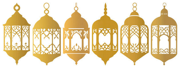 Fototapeta premium PNG Golden ornate lanterns, intricate design transparent background.