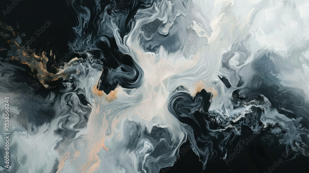 Poster mesmerizing abstract design featuring smooth gradient from black to deep gray, intertwined with soft