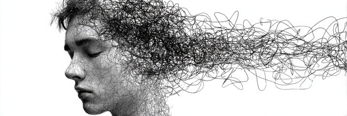 Tangled Thoughts Transform Into Peaceful Lines Revealing Clarity and Tranquility Within the Mind