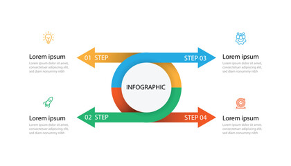 4 step infographic. 4 line arrow on circle concept. Business information graphic can be used for workflow, presentation, worksheet and web graphic design 