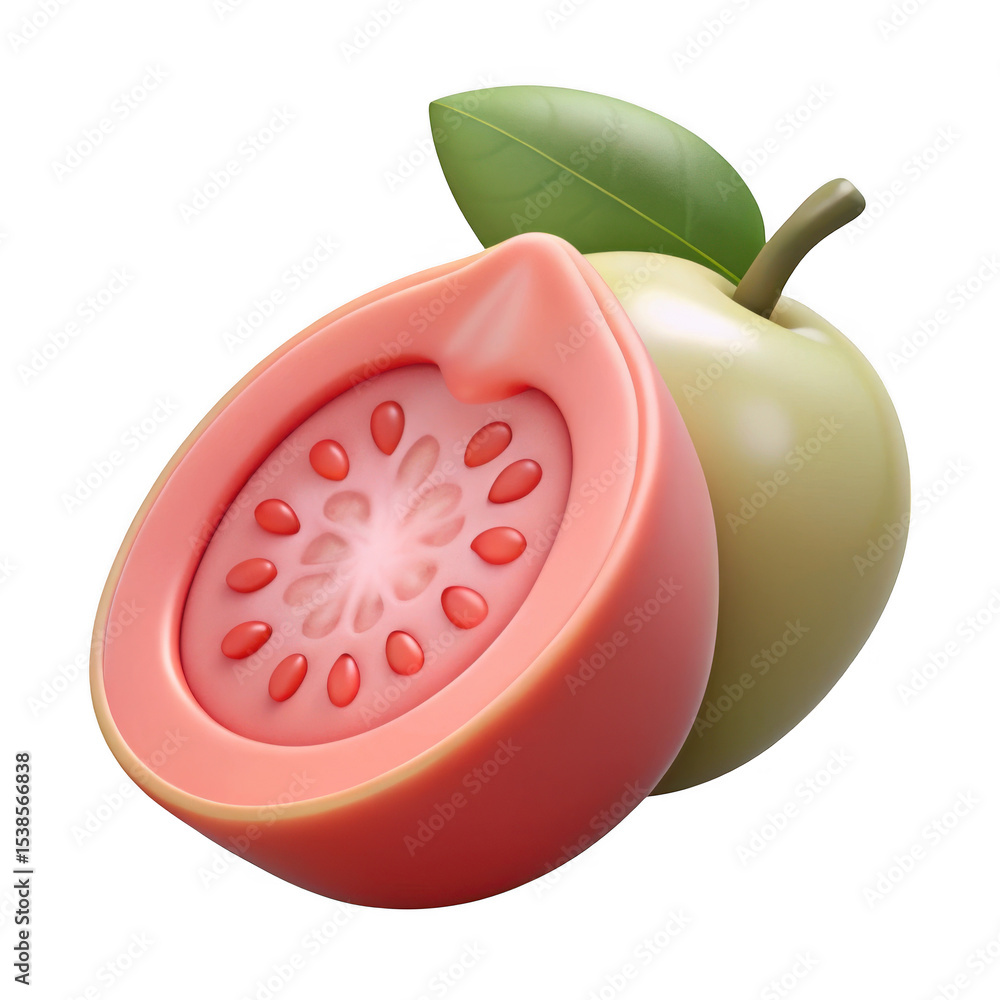 Poster 3d realistic guava fruit render isolated on transparent background