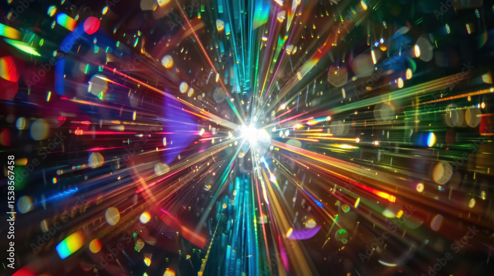 Poster vibrant light beams radiate in colorful abstract display, creating mesmerizing effect of soft prism 