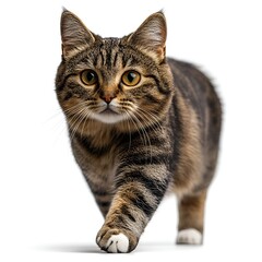 Fototapeta premium Tabby Cat Walking on White Background. Generative AI