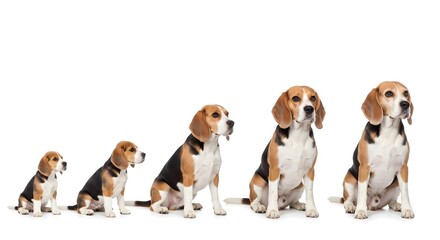 Adorable Beagle Puppy Growth Stages: From Tiny Pup to Majestic Adult Dog in a White Studio