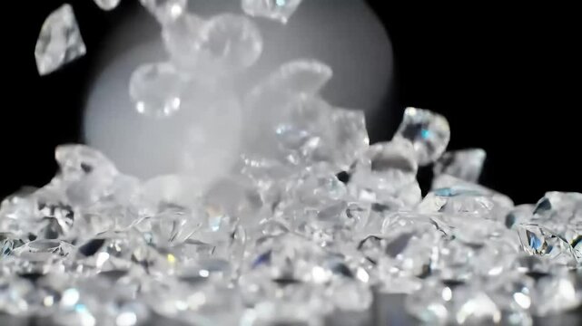 Iridescent diamonds in various cuts tumble slowly against a deep black background. Sharp studio lighting highlights their brilliance, with a soft circular fade to darkness in the center.

 - Powered by Adobe