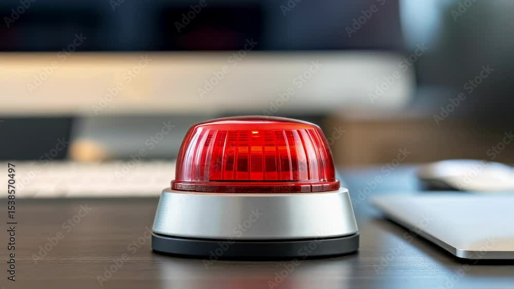 Poster red emergency button flashing on office desk